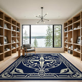 Vintage Navy Ornate Compass Rose Area Rug