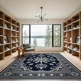 Blue and Teal Ornate Navy Floral Medallion Area Rug