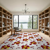Maroon Primrose Floral Pattern Area Rug
