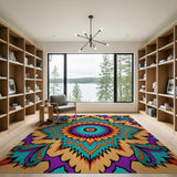 Vibrant Teal Orange Purple Mandala Area Rug