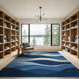 Blue and Teal Blue Wave Coastal Area Rug