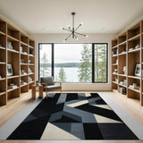 Bold Geometric Modern Area Rug in Blue Grey