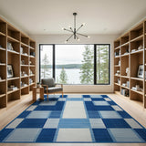 Navy Blue White Woven Patchwork Area Rug