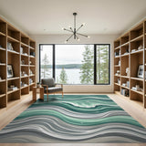 Coastal Beach Teal Ocean Waves Abstract Area Rug