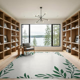 Green Eucalyptus Leaf Border Area Rug