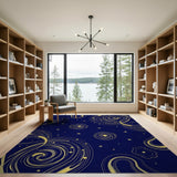 Navy Blue Golden Cosmic Swirl Area Rug