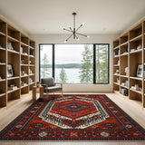 Red Traditional Persian Area Rug with Geometric Medallion