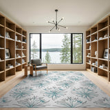 Teal Starburst Floral Area Rug