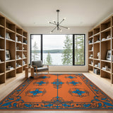 Orange Vibrant Orange Blue Floral Persian Area Rug