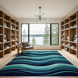 Teal Blue Cascading Waves Area Rug