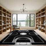 Basketball Court Black White Area Rug