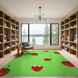 Playful Strawberry Faces Green Area Rug