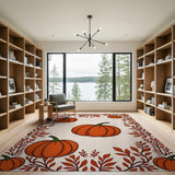 Vintage Orange Pumpkin and Fall Leaves Rug