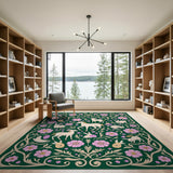 Green Floral Unicorn Bunny Area Rug