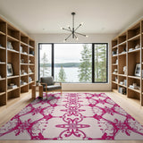 Elegant Pink Floral Damask Area Rug