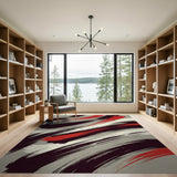 Bold Black Red Grey Brushstroke Area Rug