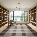 Rustic Farmhouse Brown Tan Woven Plaid Area Rug