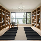 Bold Black Beige Vertical Stripe Area Rug