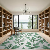 Vintage Green Fern Leaf Floral Vintage Area Rug
