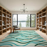 Teal and Green Wavy Abstract Area Rug