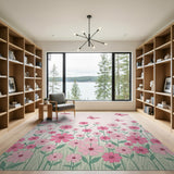 Whimsical Pink Daisy Butterfly Area Rug