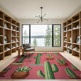 Vibrant Pink Cactus Succulent Area Rug