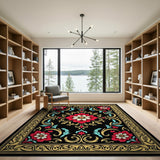 Ornate Black Gold Floral Vintage Area Rug