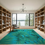 Vibrant Green Palm Leaf Area Rug