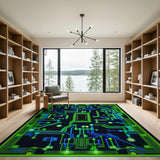ODIKA Washable Cyberpunk Circuit Board Area Rug - Low Pile Tech Gamer Decor