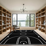 Black and White Basketball Court Black White Area Rug