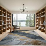 Gold Veined Grey Marble Abstract Area Rug