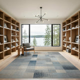Modern Abstract Color Block Washable Area Rug - Blue Grey