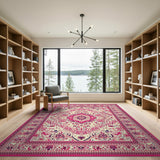 Pink Vibrant Pink Persian Area Rug with Floral Medallion