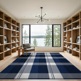 Navy Grey Plaid Area Rug
