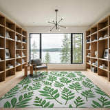 Floral Vintage Green Vibrant Green Leaves Pattern Area Rug