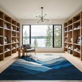 Layered Blue Mountains with Moon Area Rug