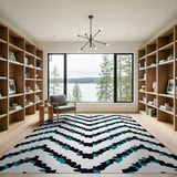 Teal Black Zigzag Geometric Area Rug