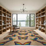 Rainbow Butterfly Bird Beige Area Rug