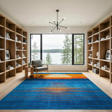 Geometric Sunset Over Ocean Area Rug