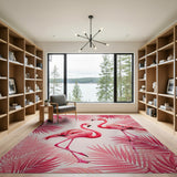 ODIKA Tropical Flamingo Pink Washable Area Rug - Non-Slip & Low Pile