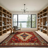 Red Red Geometric Heritage Tribal Area Rug