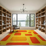 Vibrant Orange Yellow Geometric Block Rug