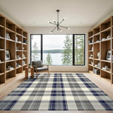 Grey Navy Plaid Washable Area Rug