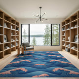 Blue and Teal Coastal Beach Blue Wave Coastal Area Rug