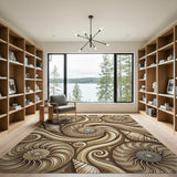 Nautilus Seashell Swirl Brown Tan Area Rug
