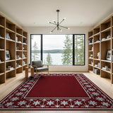 Red Snowflake Border Area Rug