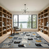 Kids Cartoon Multi-color and Patterns Playful Cartoon Cats Area Rug