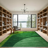 Vibrant Green Shag Rug with Overlapping Circles