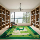 Playful Green Crocodile Kids Green Area Rug