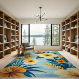 Teal Hibiscus Coastal Area Rug